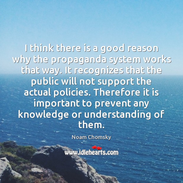 I think there is a good reason why the propaganda system works Noam Chomsky Picture Quote