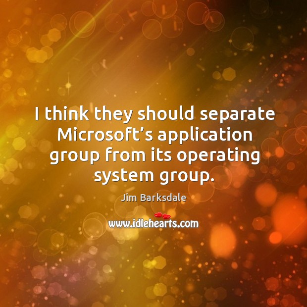 I think they should separate microsoft’s application group from its operating system group. Jim Barksdale Picture Quote