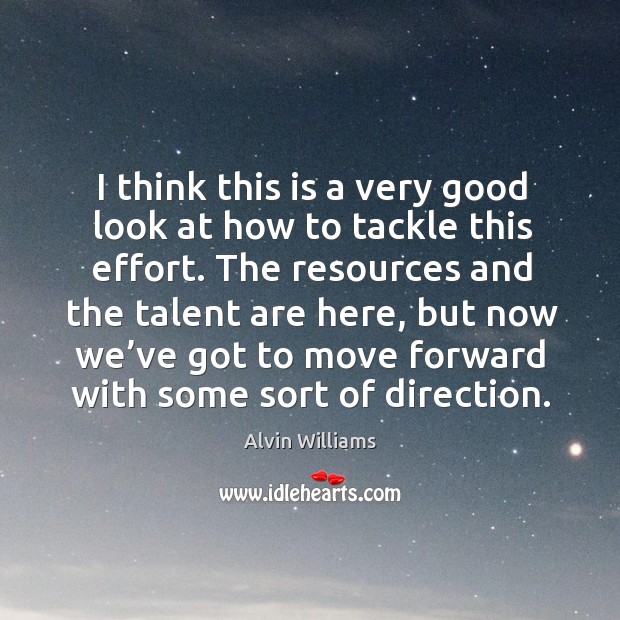 I think this is a very good look at how to tackle this effort. Alvin Williams Picture Quote