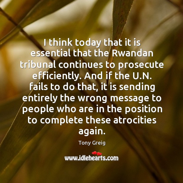 I think today that it is essential that the rwandan tribunal continues to prosecute efficiently. Tony Greig Picture Quote
