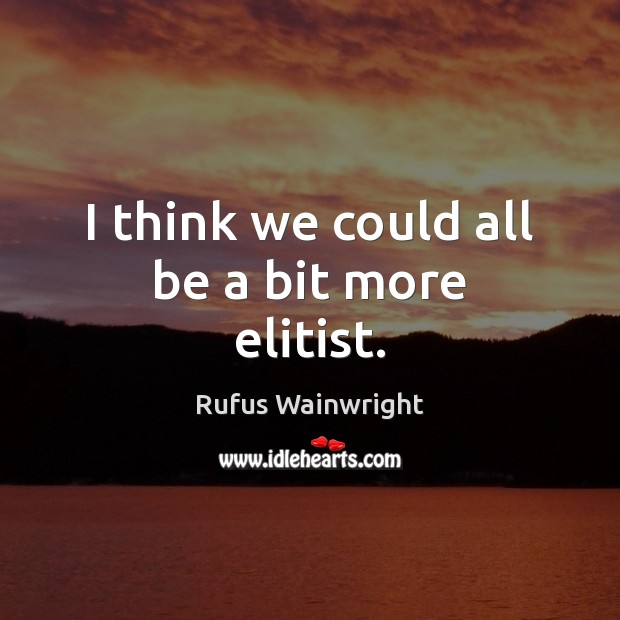 I think we could all be a bit more elitist. Rufus Wainwright Picture Quote