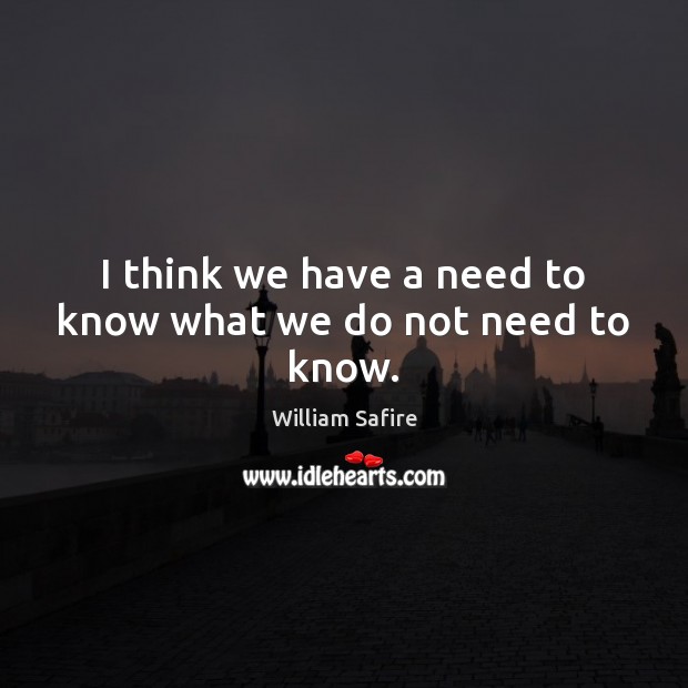 I think we have a need to know what we do not need to know. William Safire Picture Quote