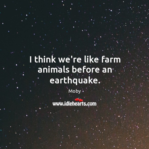 I think we’re like farm animals before an earthquake. Moby Picture Quote