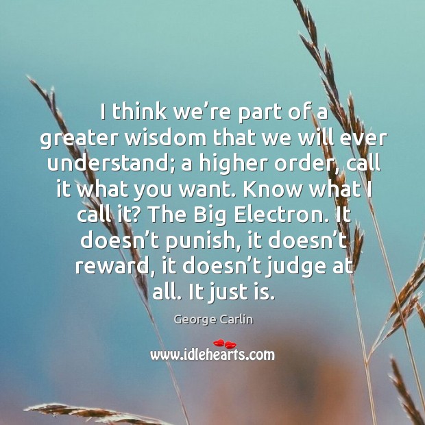 I think we’re part of a greater wisdom that we will George Carlin Picture Quote