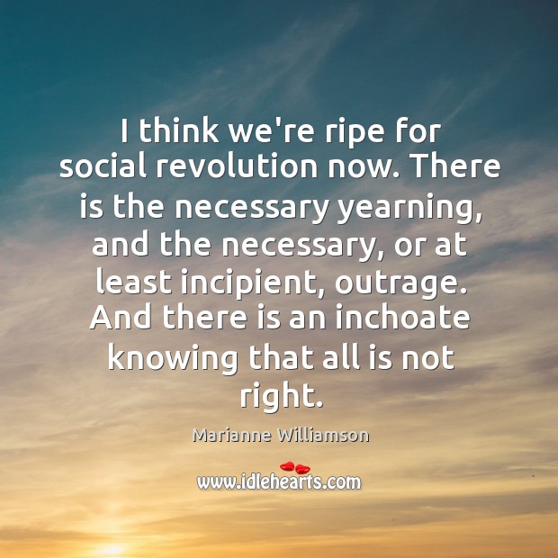 I think we’re ripe for social revolution now. There is the necessary Marianne Williamson Picture Quote
