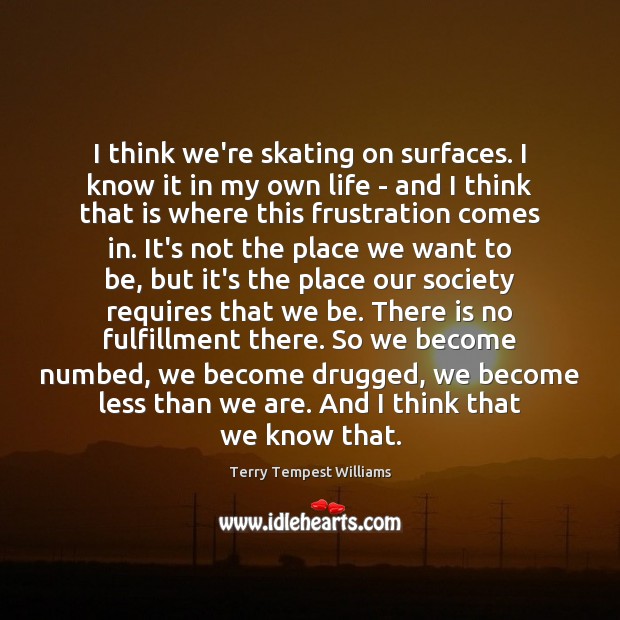 I think we’re skating on surfaces. I know it in my own Terry Tempest Williams Picture Quote