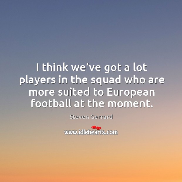 I think we’ve got a lot players in the squad who are more suited to european football at the moment. Steven Gerrard Picture Quote