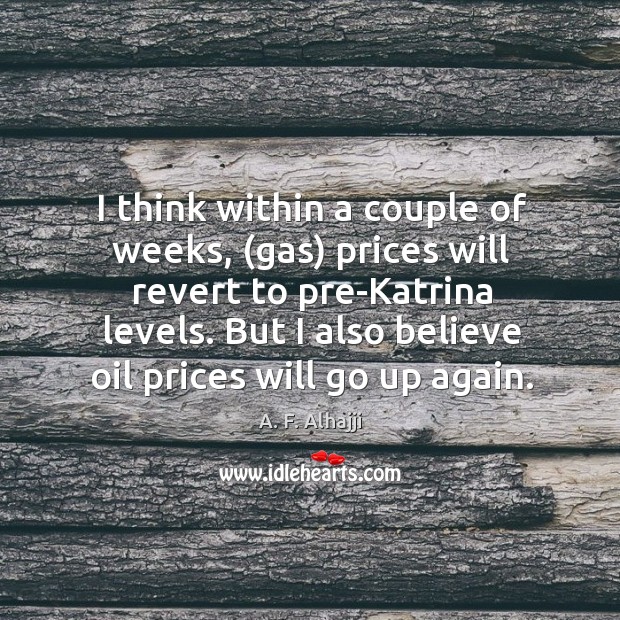 I think within a couple of weeks, (gas) prices will revert to pre-katrina levels. But I also believe oil prices will go up again. Image