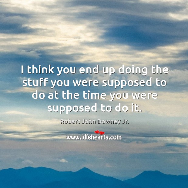 I think you end up doing the stuff you were supposed to do at the time you were supposed to do it. Robert John Downey Jr. Picture Quote