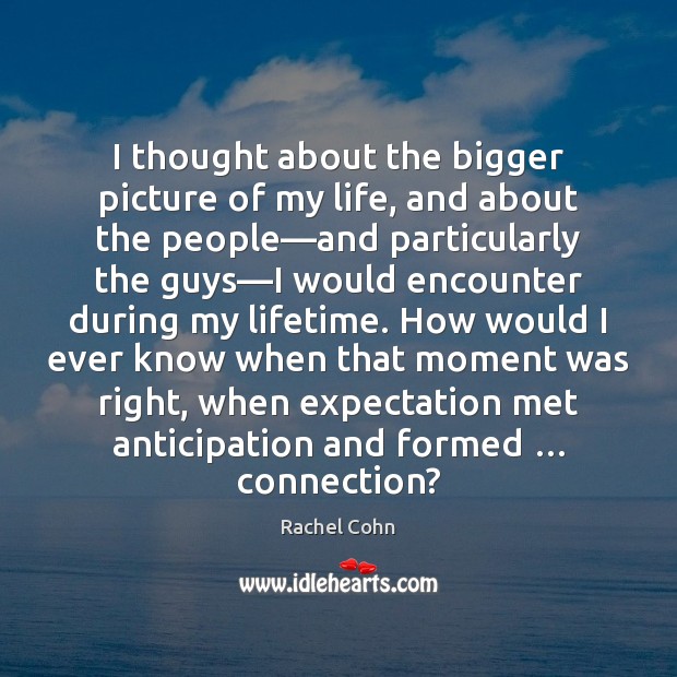 I thought about the bigger picture of my life, and about the Rachel Cohn Picture Quote