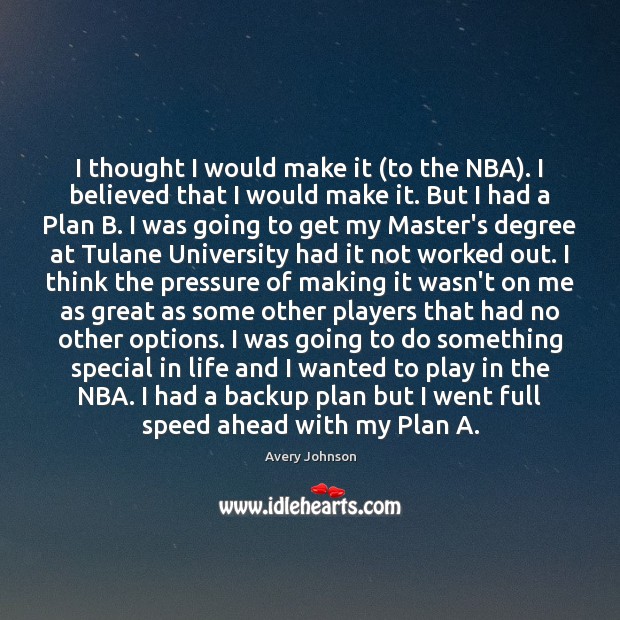 I thought I would make it (to the NBA). I believed that Avery Johnson Picture Quote