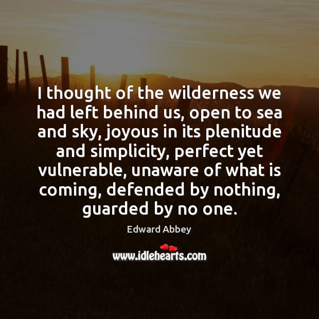 I thought of the wilderness we had left behind us, open to Edward Abbey Picture Quote