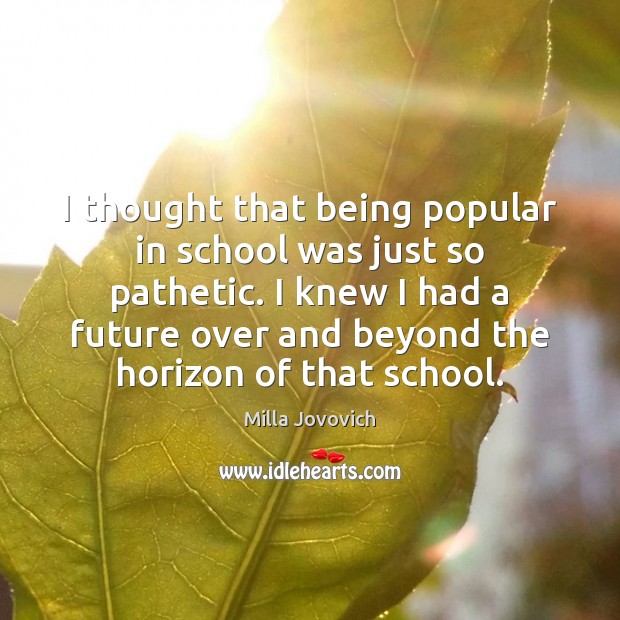 I thought that being popular in school was just so pathetic. I Milla Jovovich Picture Quote