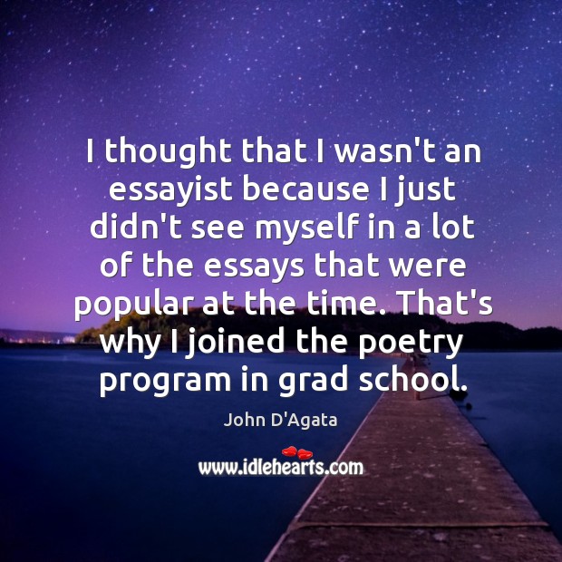 I thought that I wasn’t an essayist because I just didn’t see John D’Agata Picture Quote