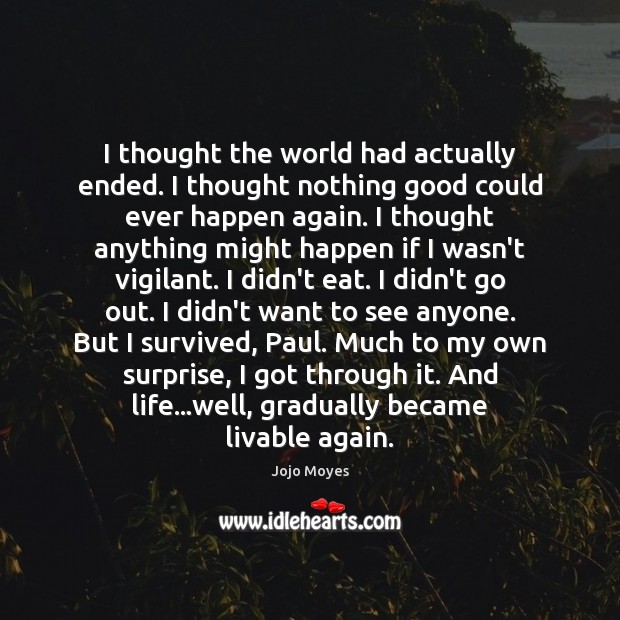 I thought the world had actually ended. I thought nothing good could Jojo Moyes Picture Quote