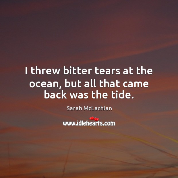 I threw bitter tears at the ocean, but all that came back was the tide. Sarah McLachlan Picture Quote