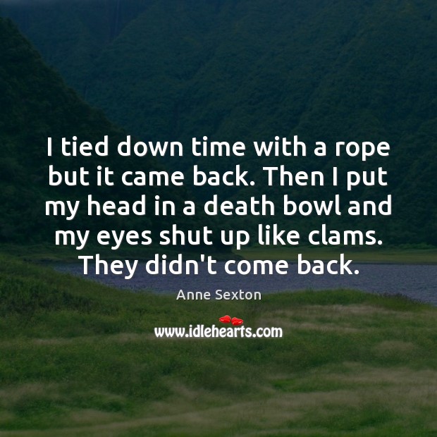 I tied down time with a rope but it came back. Then Anne Sexton Picture Quote