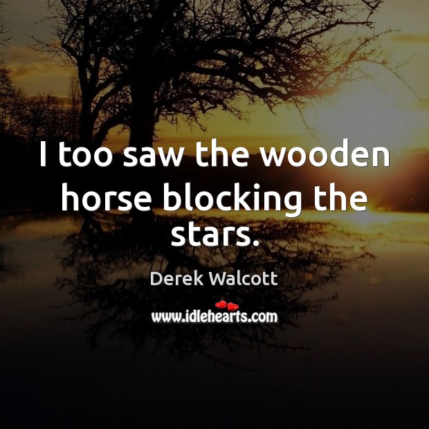 I too saw the wooden horse blocking the stars. Derek Walcott Picture Quote