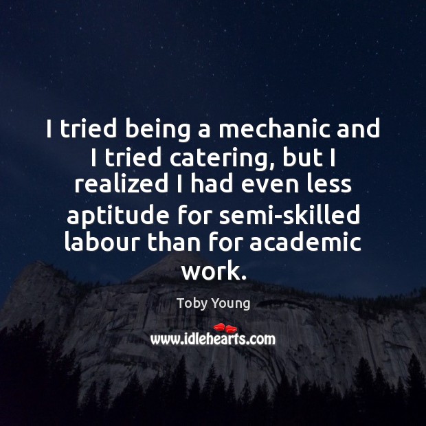 I tried being a mechanic and I tried catering, but I realized Toby Young Picture Quote