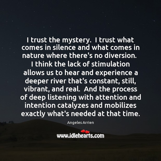 I trust the mystery.  I trust what comes in silence and what Image
