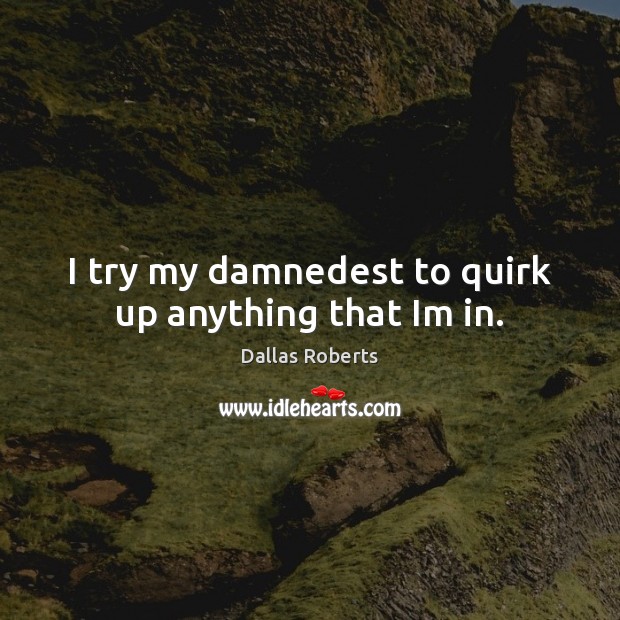 I try my damnedest to quirk up anything that Im in. Dallas Roberts Picture Quote