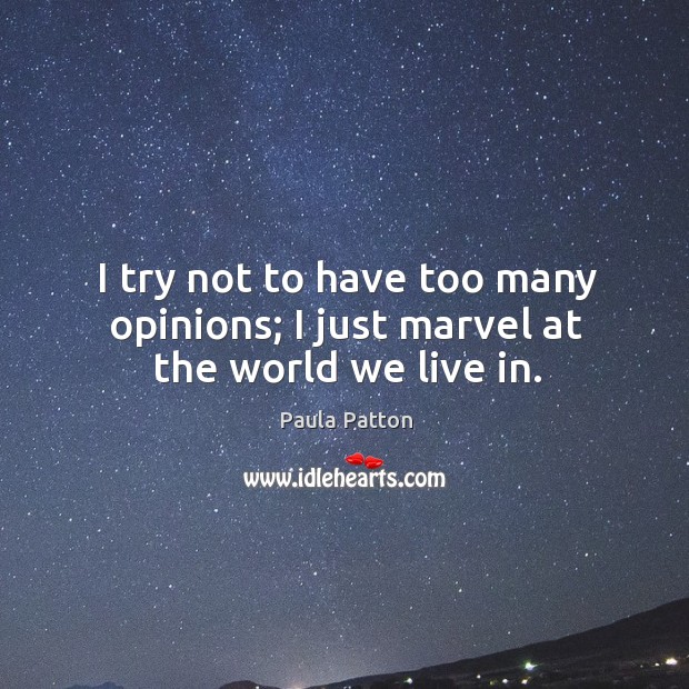 I try not to have too many opinions; I just marvel at the world we live in. Paula Patton Picture Quote