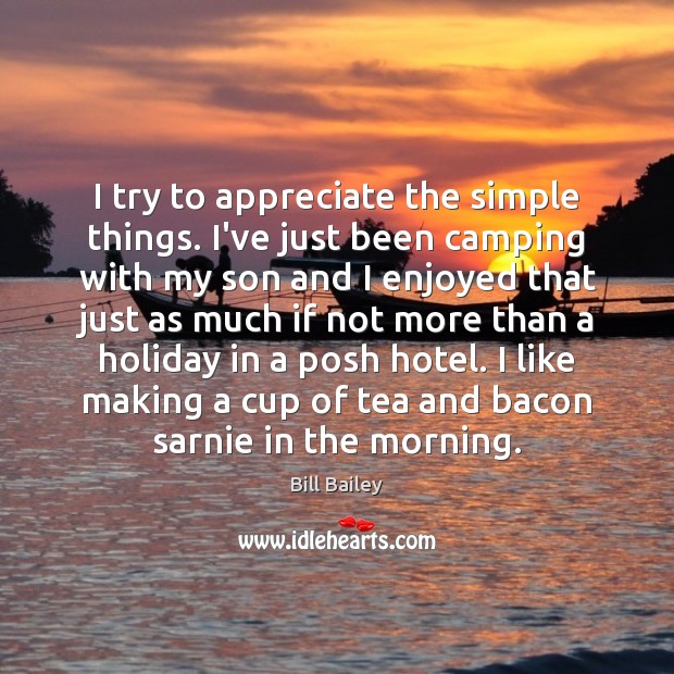 I try to appreciate the simple things. I’ve just been camping with Bill Bailey Picture Quote