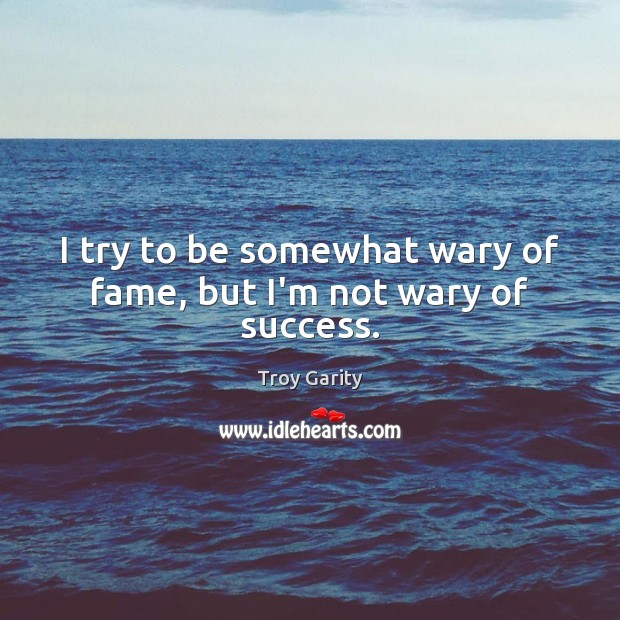 I try to be somewhat wary of fame, but I’m not wary of success. Troy Garity Picture Quote