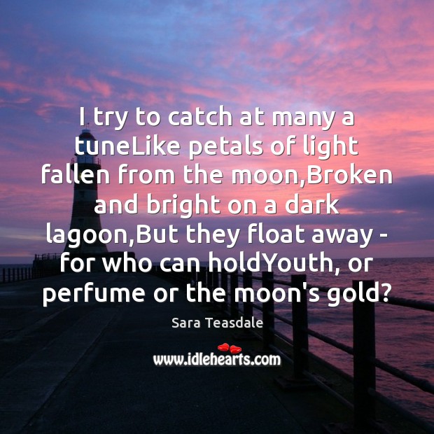 I try to catch at many a tuneLike petals of light fallen Sara Teasdale Picture Quote