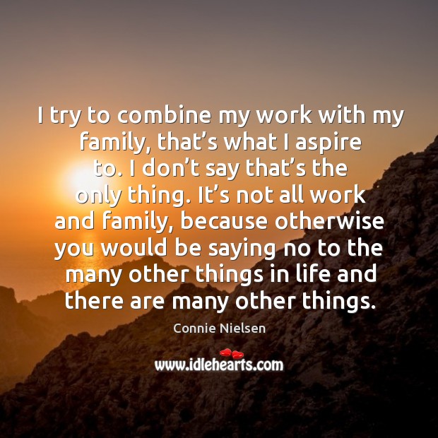 I try to combine my work with my family, that’s what I aspire to. Connie Nielsen Picture Quote