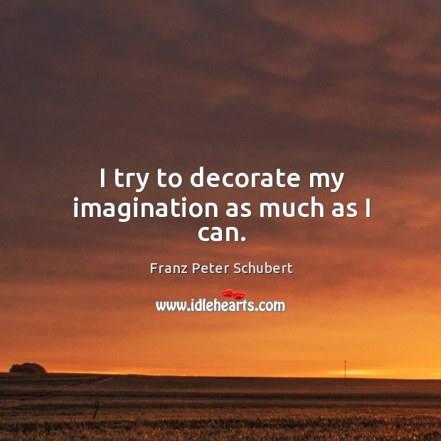 I try to decorate my imagination as much as I can. Franz Peter Schubert Picture Quote