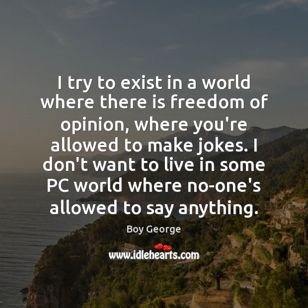 I try to exist in a world where there is freedom of Boy George Picture Quote
