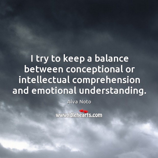 I try to keep a balance between conceptional or intellectual comprehension and emotional understanding. Alva Noto Picture Quote