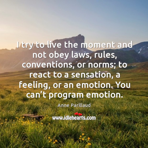I try to live the moment and not obey laws, rules, conventions Anne Parillaud Picture Quote