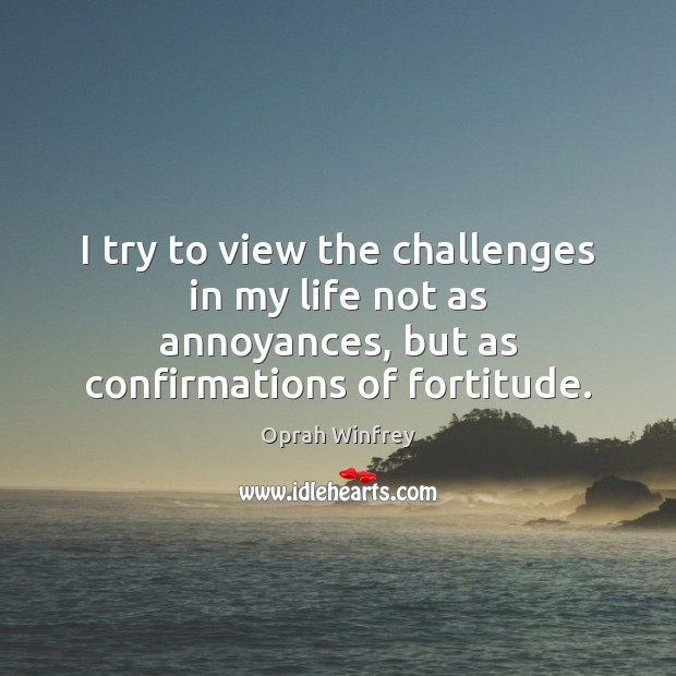 I try to view the challenges in my life not as annoyances, Oprah Winfrey Picture Quote