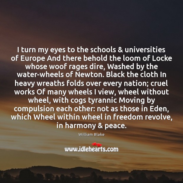 I turn my eyes to the schools & universities of Europe And there William Blake Picture Quote