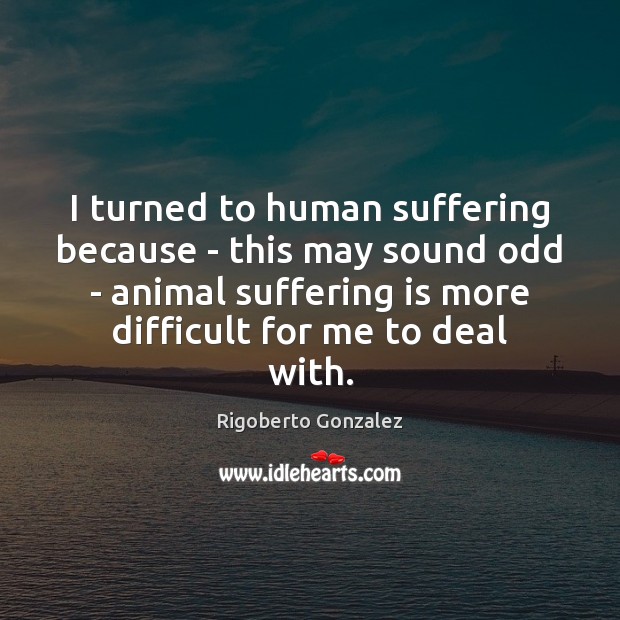 I turned to human suffering because – this may sound odd – Rigoberto Gonzalez Picture Quote