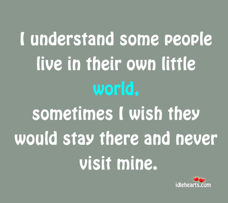 I wish some people stay in their own world and never visit mine. People Quotes Image
