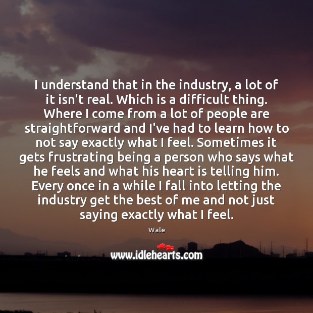 I understand that in the industry, a lot of it isn’t real. Wale Picture Quote