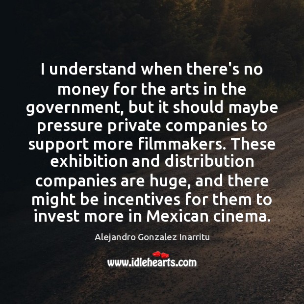 I understand when there’s no money for the arts in the government, Alejandro Gonzalez Inarritu Picture Quote