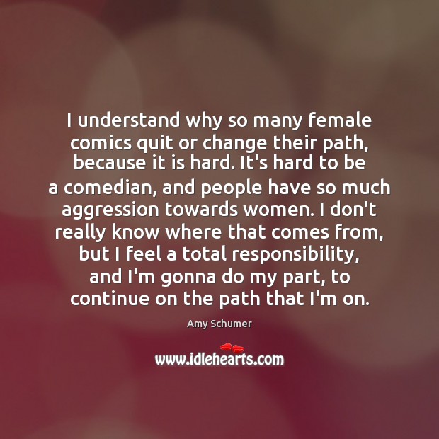 I understand why so many female comics quit or change their path, Amy Schumer Picture Quote