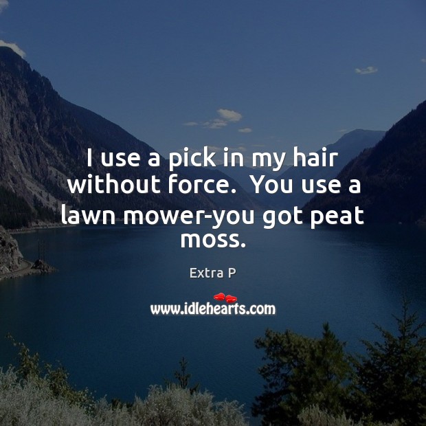 I use a pick in my hair without force.  You use a lawn mower-you got peat moss. Extra P Picture Quote