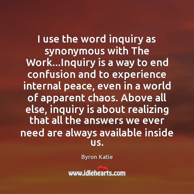 I use the word inquiry as synonymous with The Work…Inquiry is Image