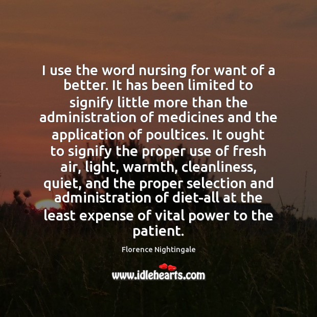 I use the word nursing for want of a better. It has Florence Nightingale Picture Quote