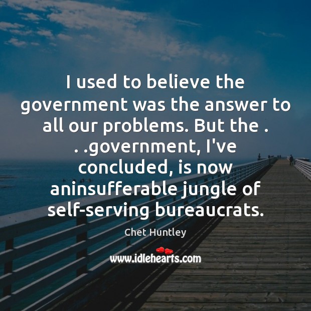 I used to believe the government was the answer to all our Chet Huntley Picture Quote