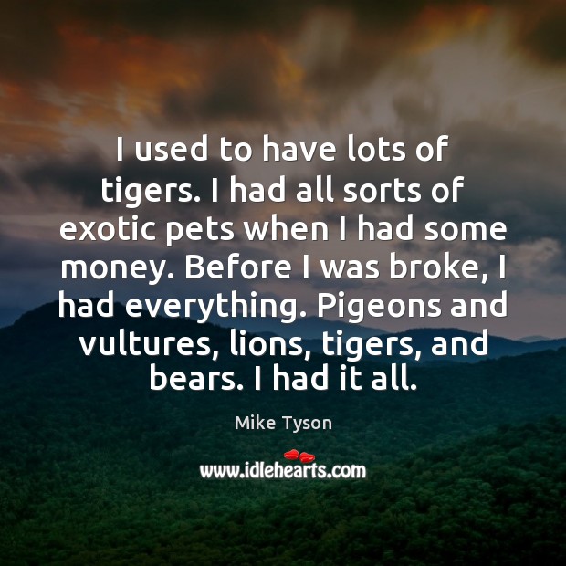 I used to have lots of tigers. I had all sorts of Mike Tyson Picture Quote