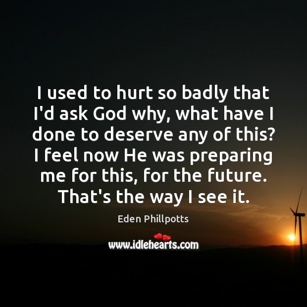 I used to hurt so badly that I’d ask God why, what Eden Phillpotts Picture Quote