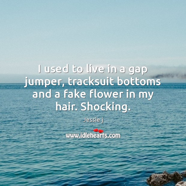 I used to live in a gap jumper, tracksuit bottoms and a fake flower in my hair. Shocking. Jessie j Picture Quote