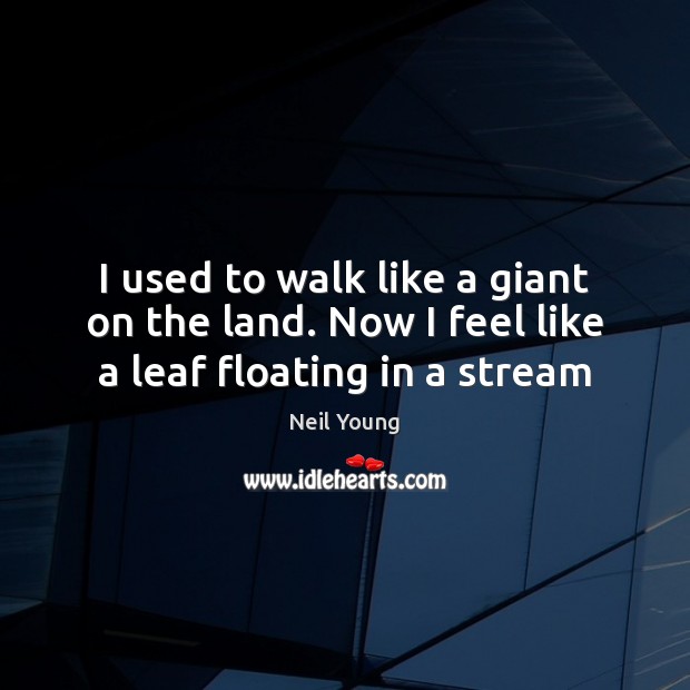 I used to walk like a giant on the land. Now I feel like a leaf floating in a stream Neil Young Picture Quote
