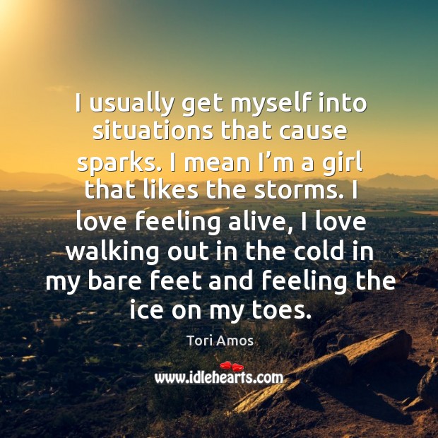 I usually get myself into situations that cause sparks. Tori Amos Picture Quote